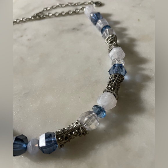 Gently worn blue and silver beaded necklace - Picture 2 of 3